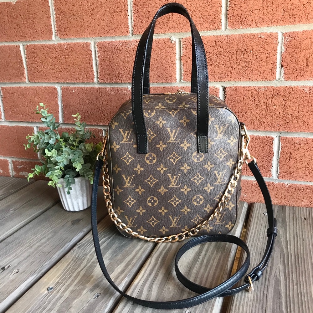 Louis Vuitton Monogram Satchel with Black and Gold Accents